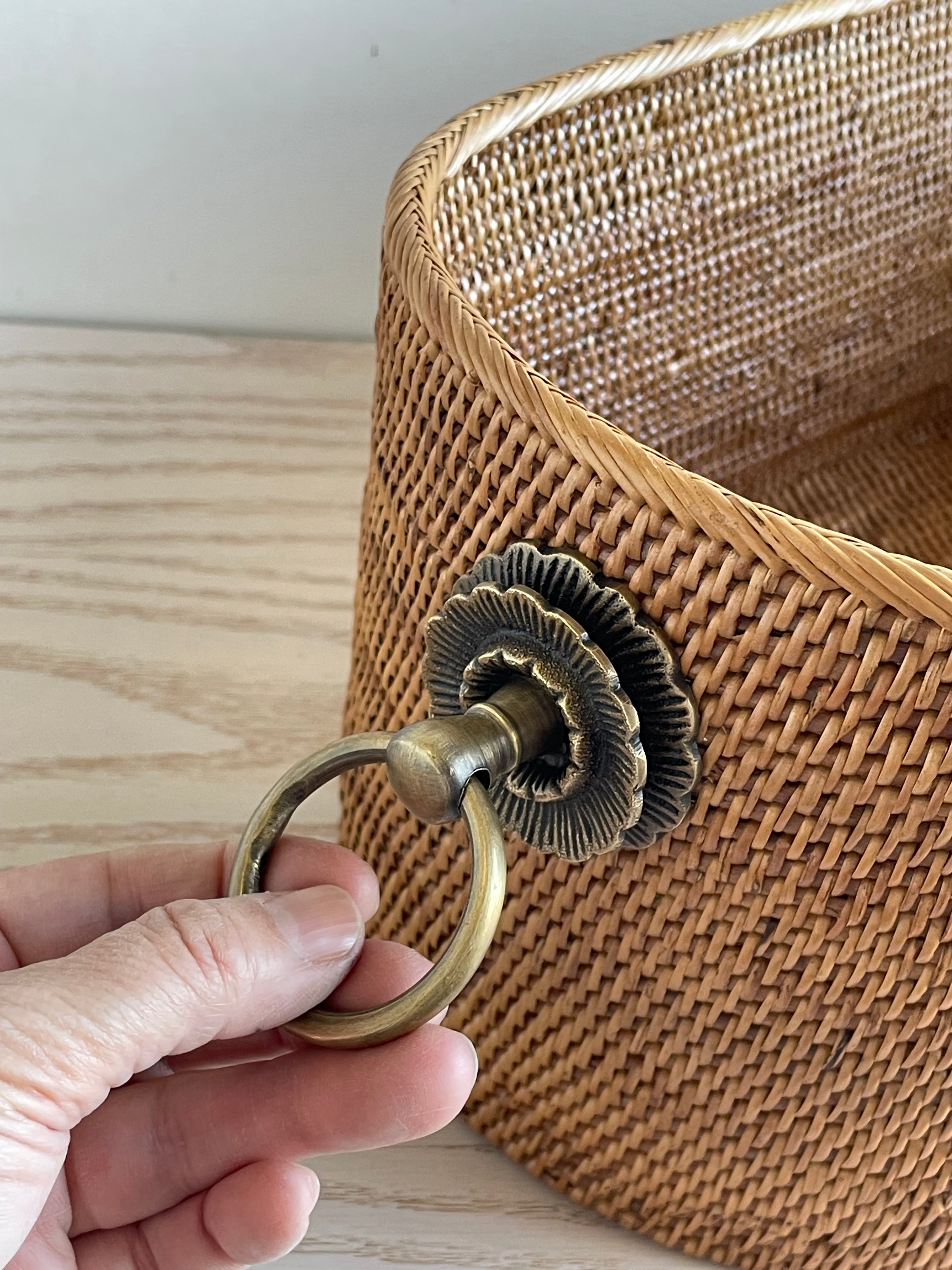 BAX-408SIN 真鍮取っ手楕円バスケット(無地・W40×D20×H15)無料配送