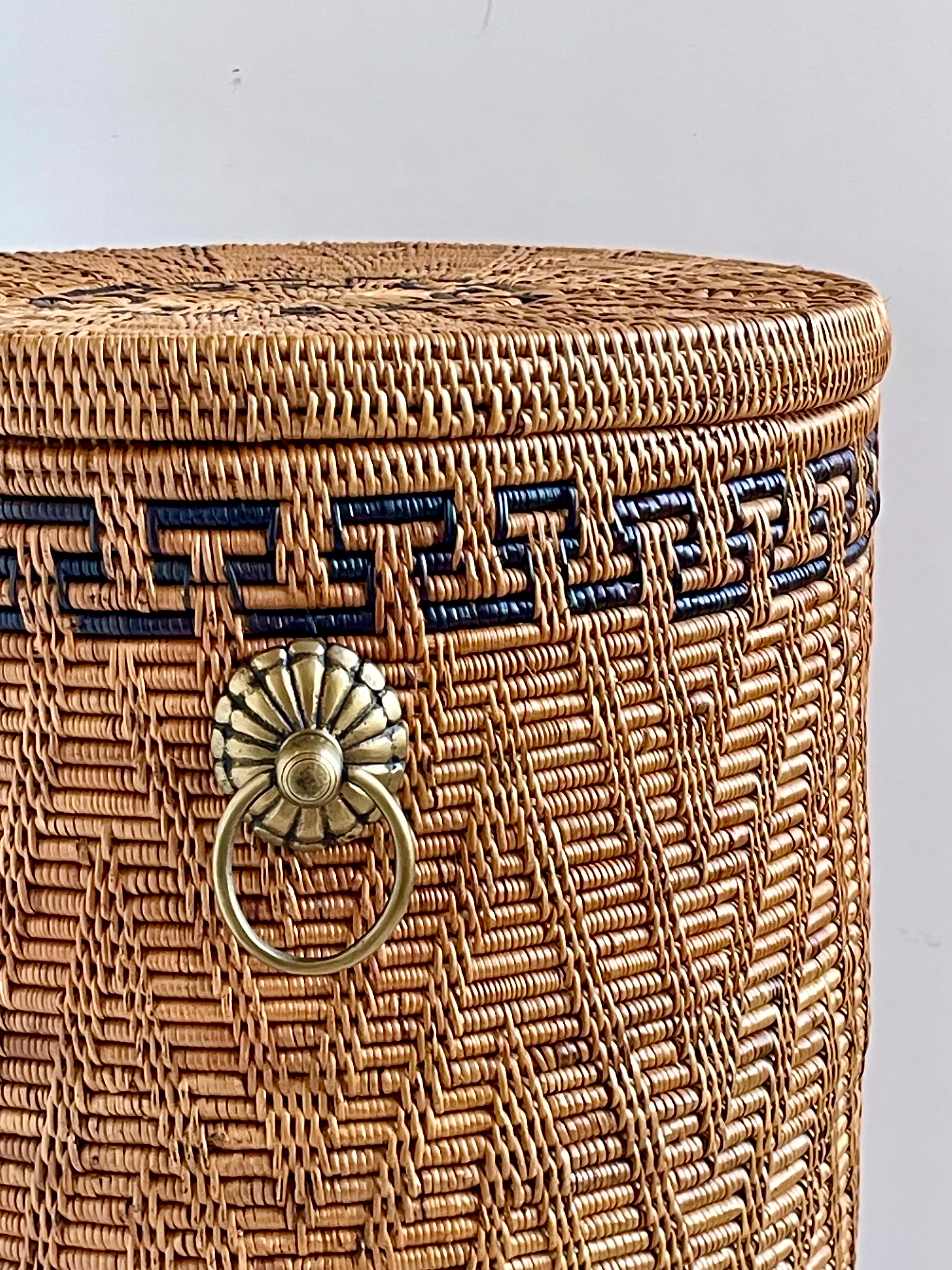 BAI-236SIN-M 真鍮取っ手蓋付き円柱バスケット(模様あり・φ30×H50)無料配送