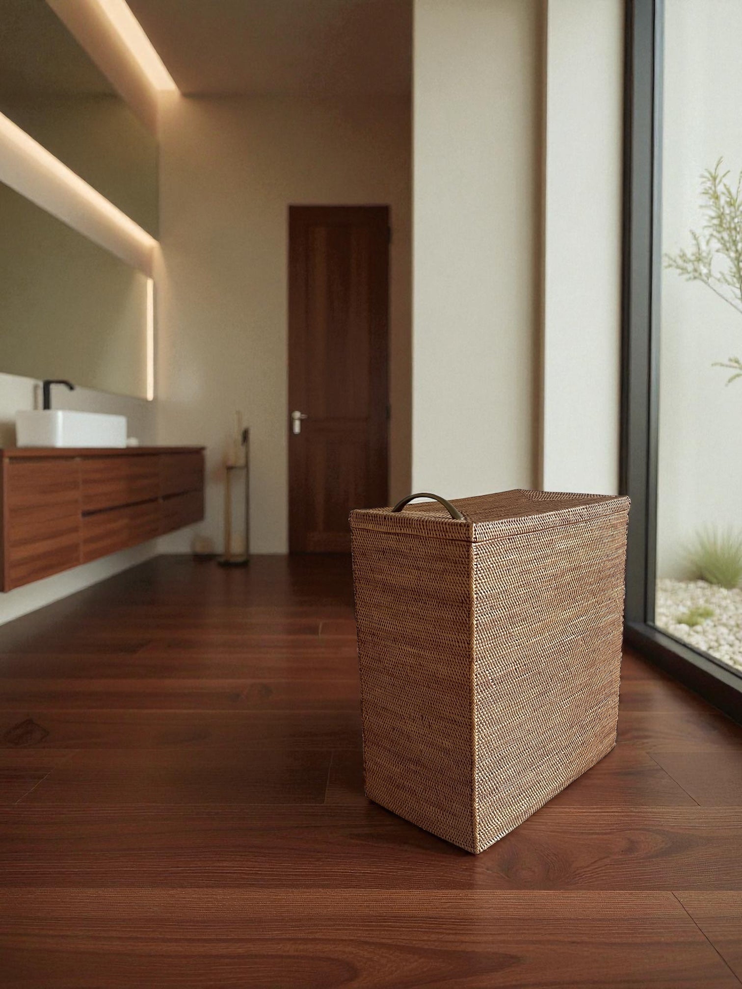 BAX-270SIN 真鍮取っ手スリムランドリーボックス収納ボックス(ウェーブ・無地•W20×D35×H40)無料配送