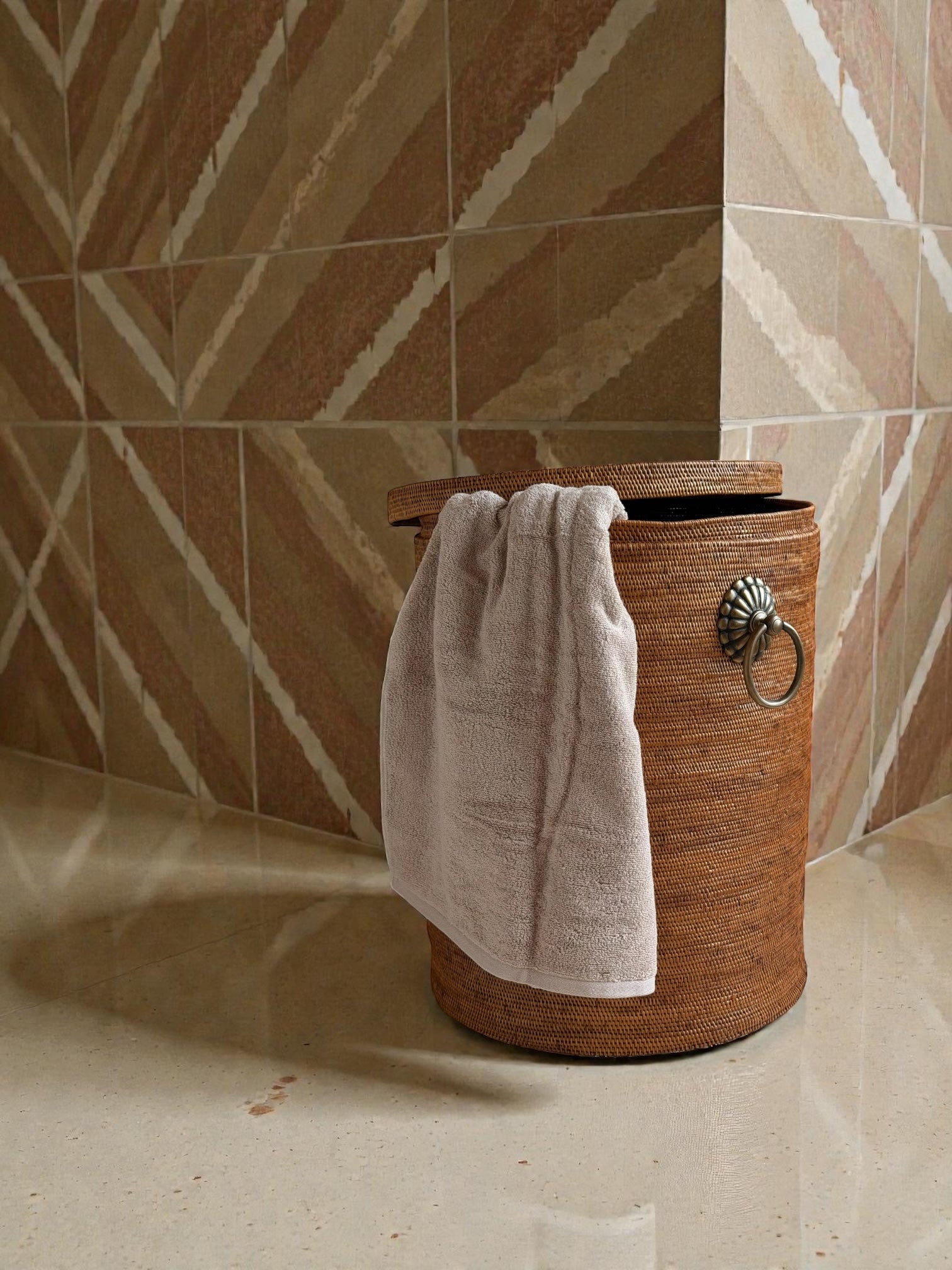 BAX-416SIN 真鍮取っ手蓋付き円柱バスケット(無地・φ40×H50)無料配送