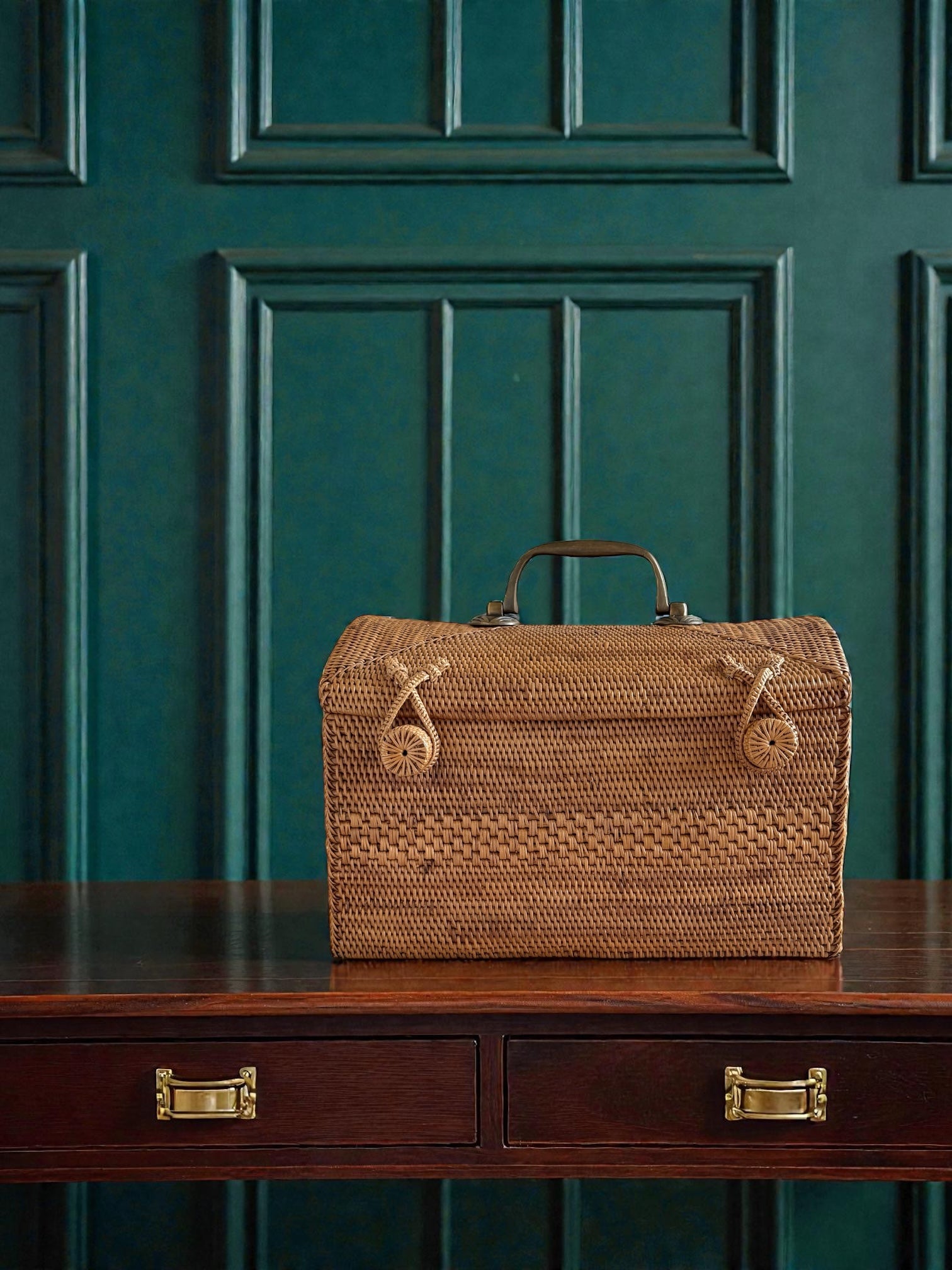 BAX-264SIN 真鍮取っ手ドーム形蓋付きバスケット(無地・W30×D20×H20)無料配送