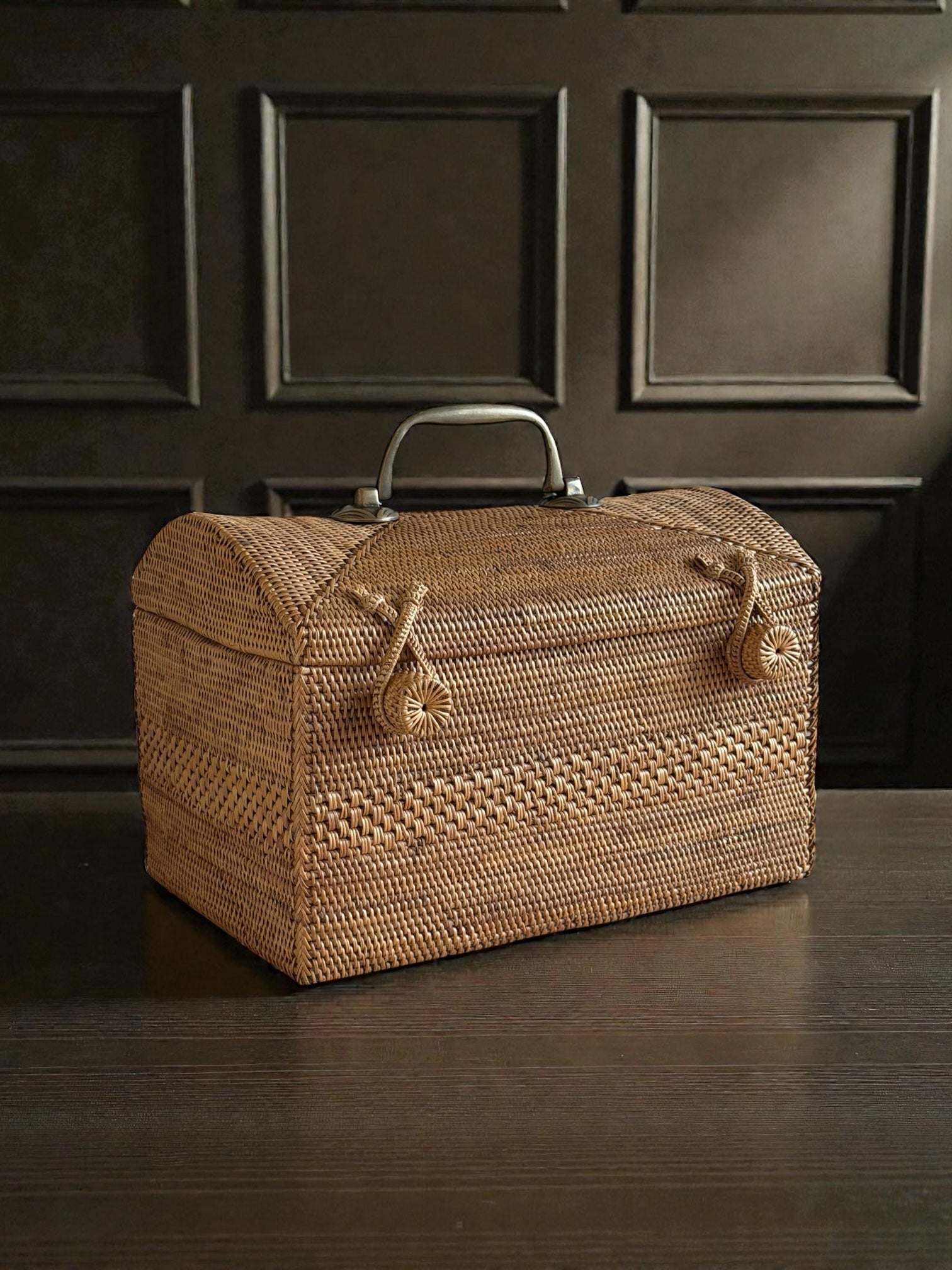 BAX-264SIN 真鍮取っ手ドーム形蓋付きバスケット(無地・W30×D20×H20)無料配送