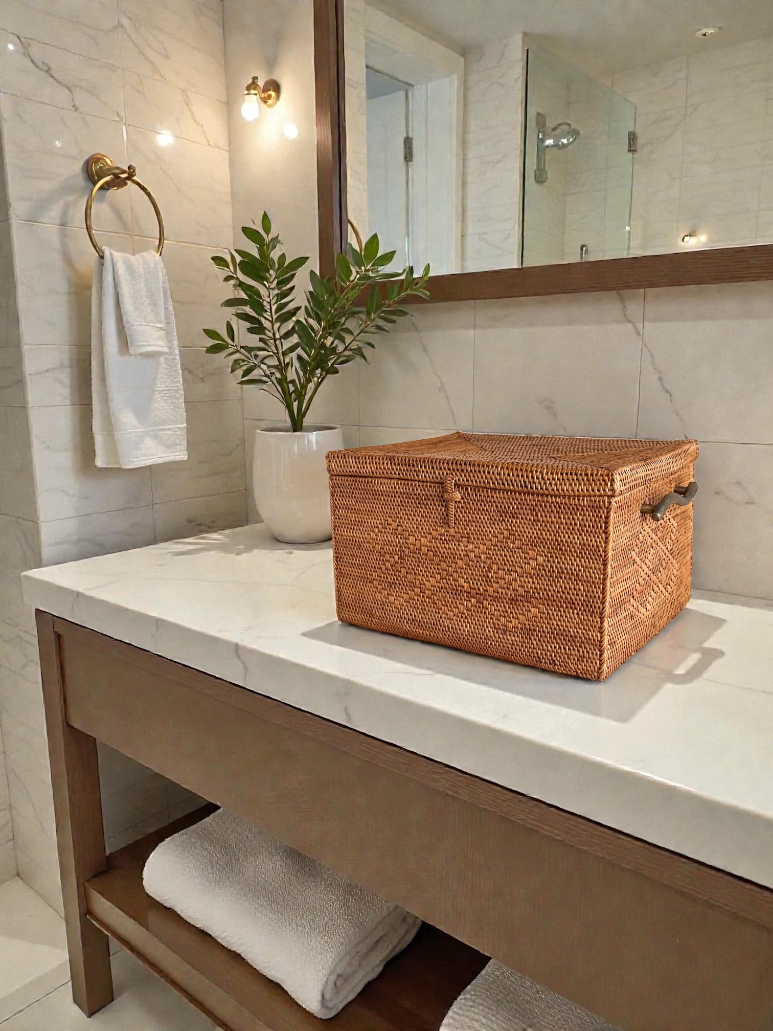 BAX-489SIN 真鍮取っ手収納ボックス(ひし形模様•W28×D22×H17)無料配送