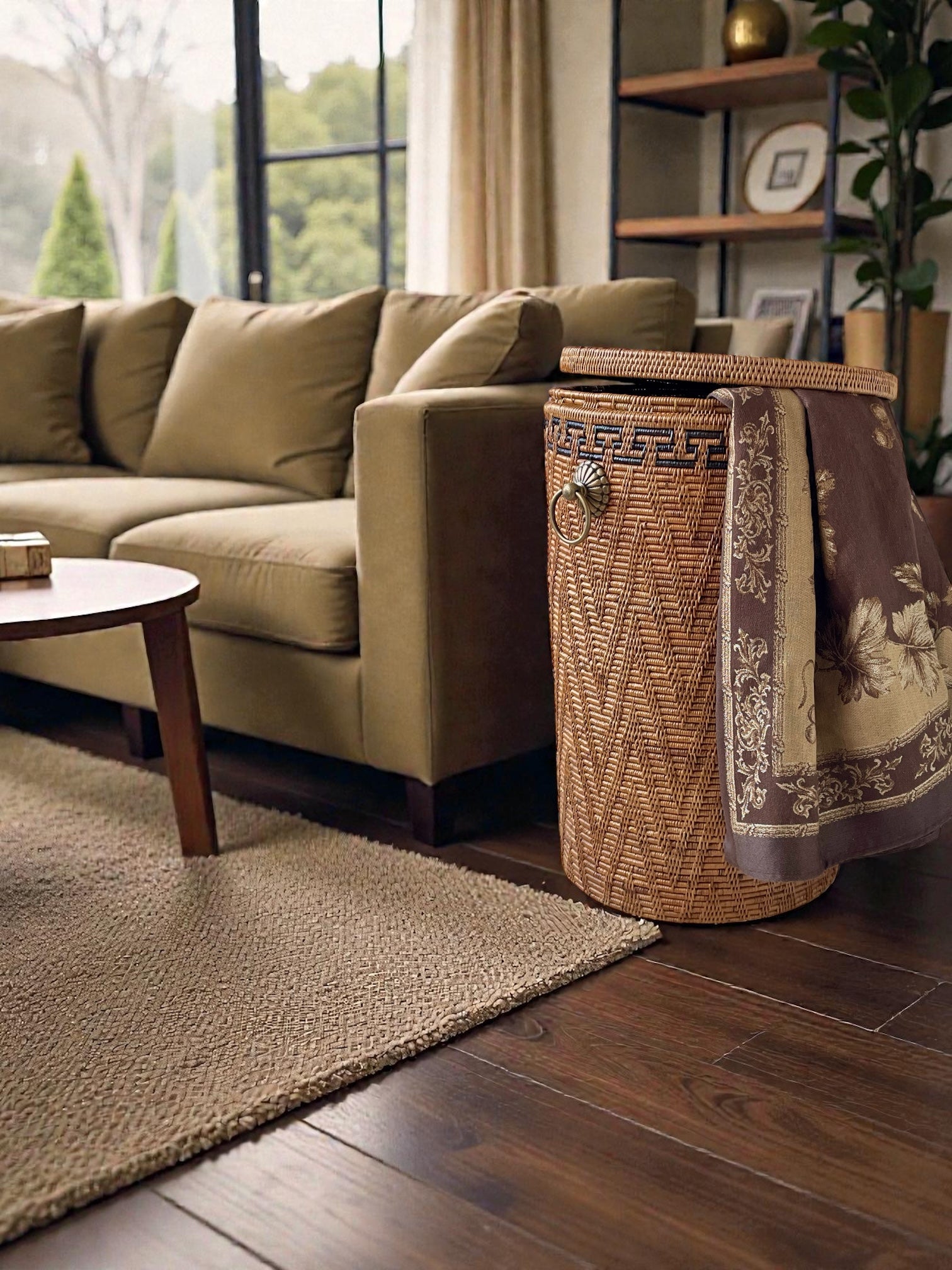 BAI-236SIN-M 真鍮取っ手蓋付き円柱バスケット(模様あり・φ30×H50)無料配送