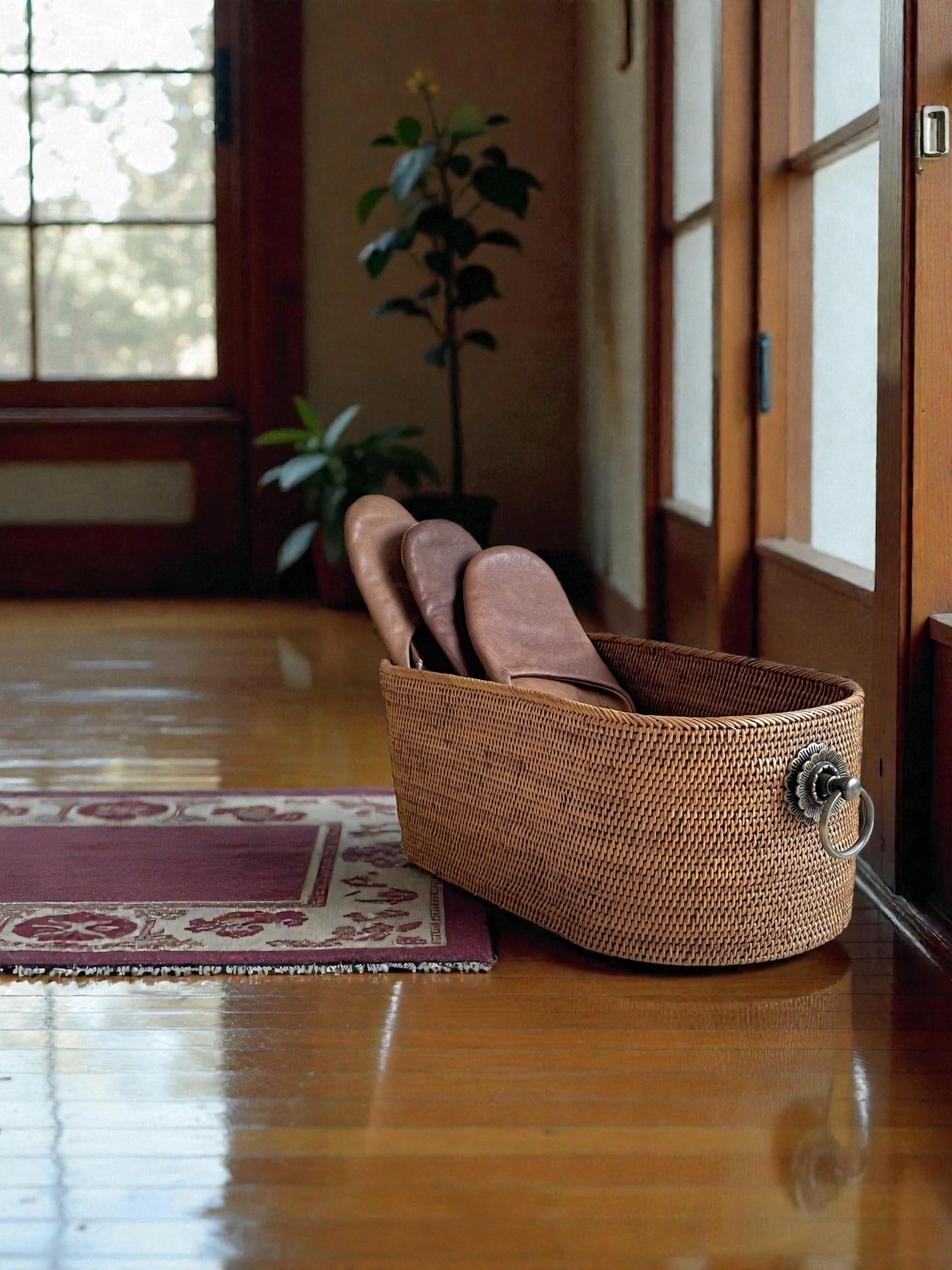 BAX-408SIN 真鍮取っ手楕円バスケット(無地・W40×D20×H15)無料配送