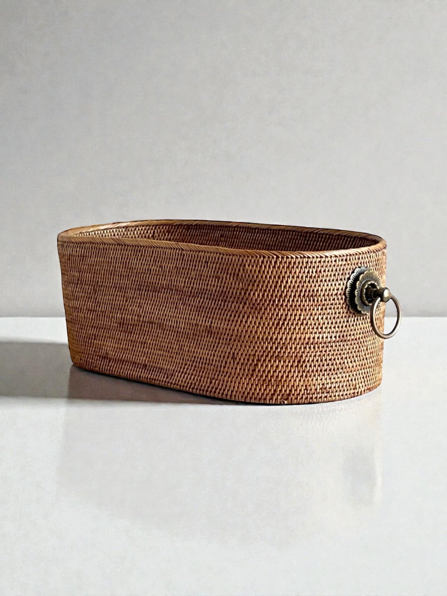 BAX-408SIN 真鍮取っ手楕円バスケット(無地・W40×D20×H15)無料配送