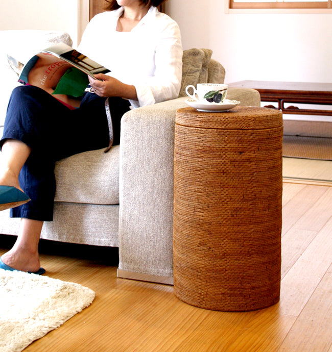 BAI-236 蓋付き円柱バスケット(無地・φ29.5×H50)