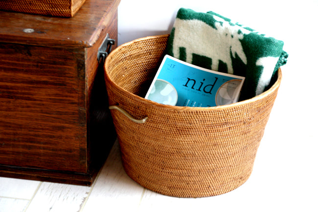 BAI-256SIN アタブラスウエーブ取っ手深型バスケット(無地・φ37×H25)無料配送