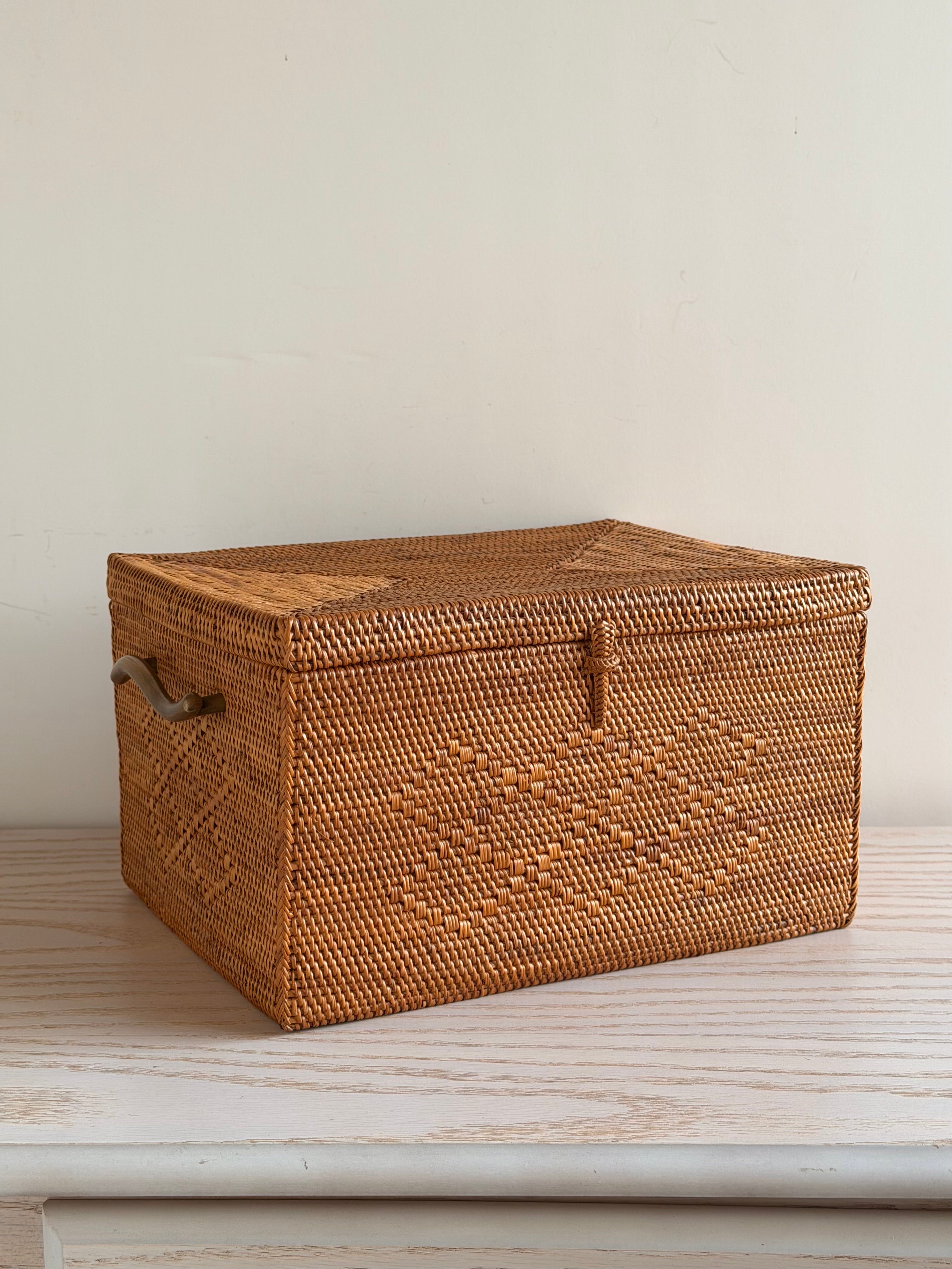 BAX-489SIN　真鍮取っ手収納ボックス（ひし形模様•W28×D22×H17)無料配送