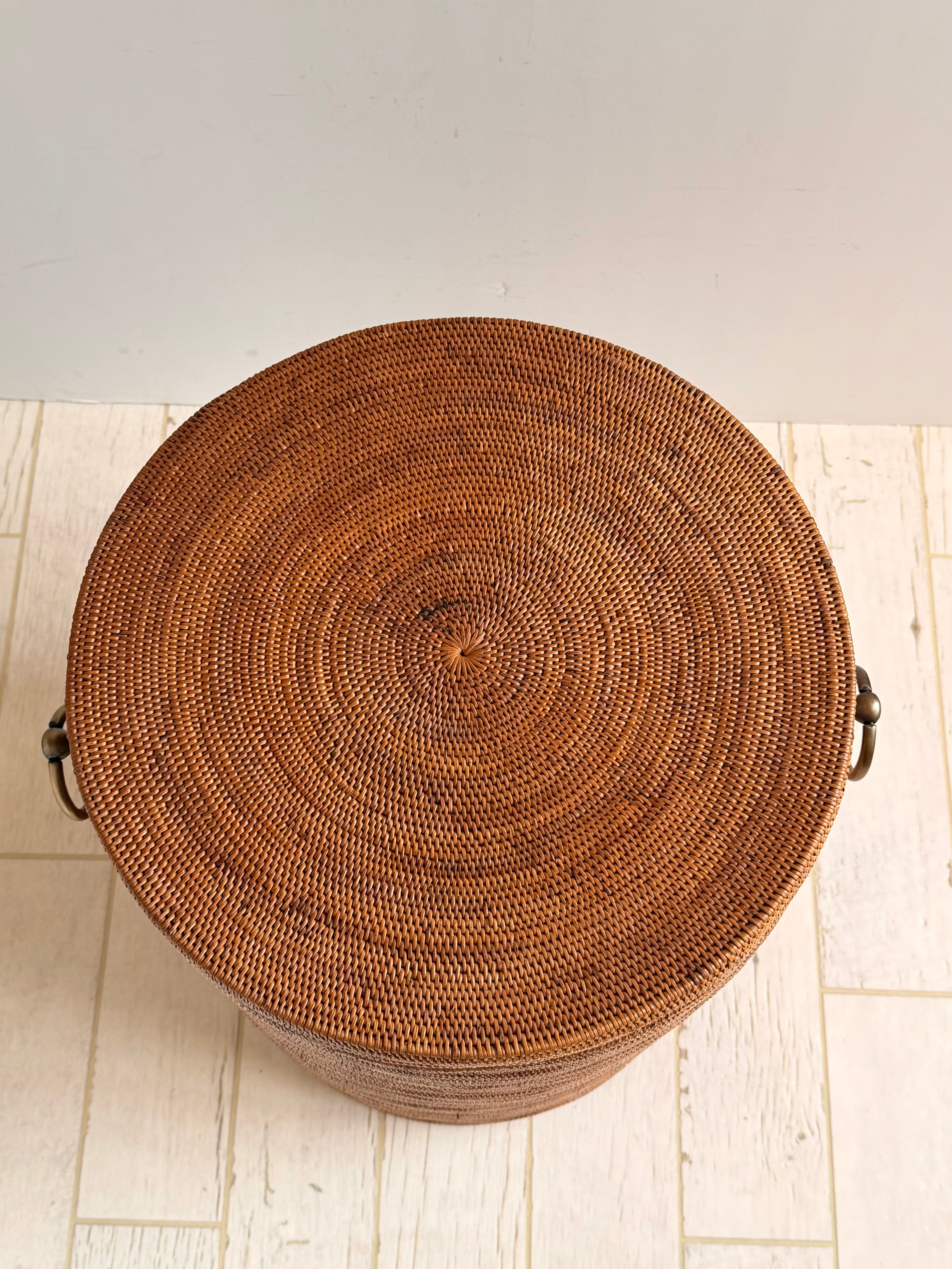 BAX-416SIN　真鍮取っ手蓋付き円柱バスケット（無地・φ４０×Ｈ５０）無料配送