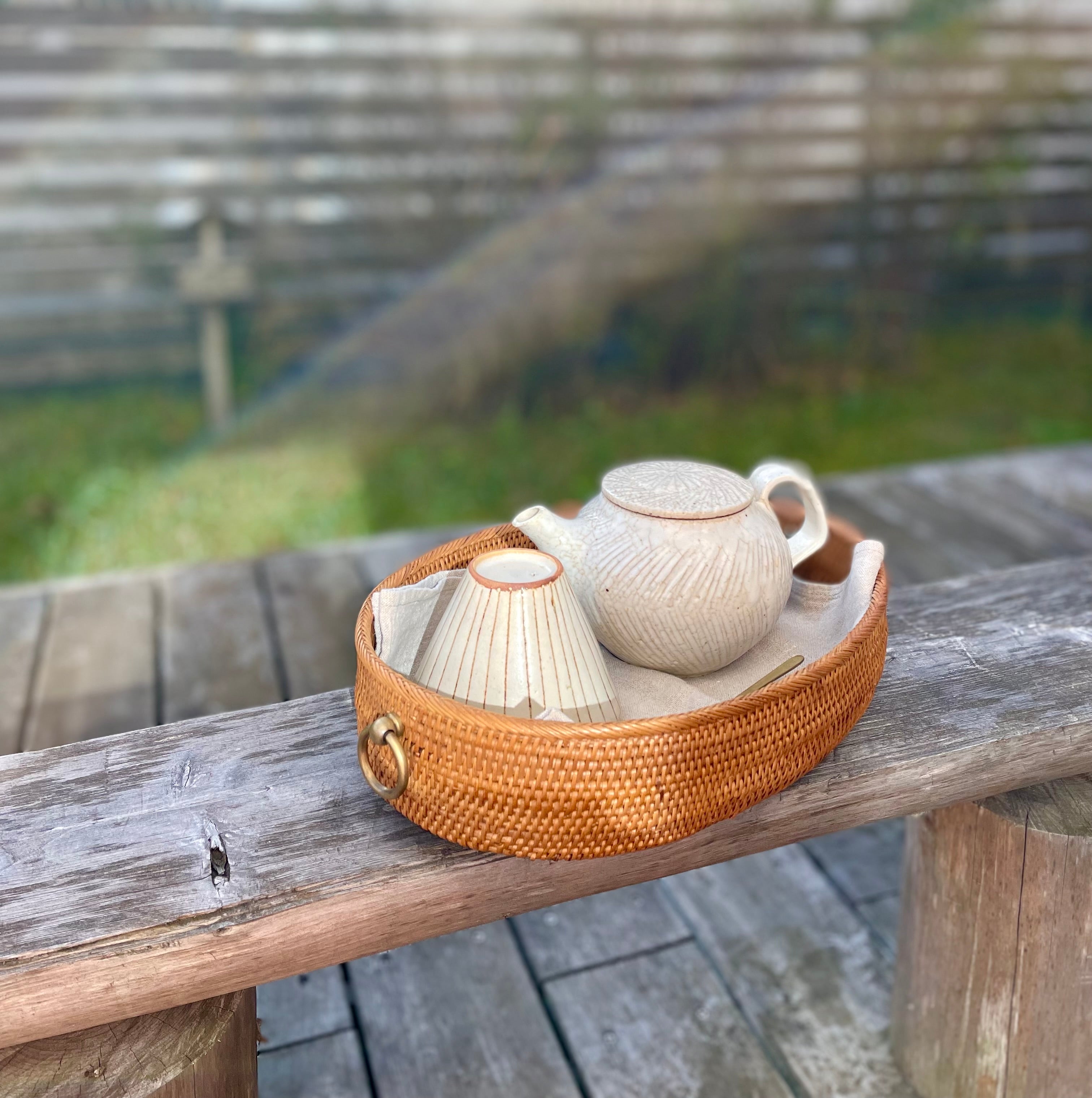 アタ 真鍮取っ手楕円トレイ おぼん バリ島手作り