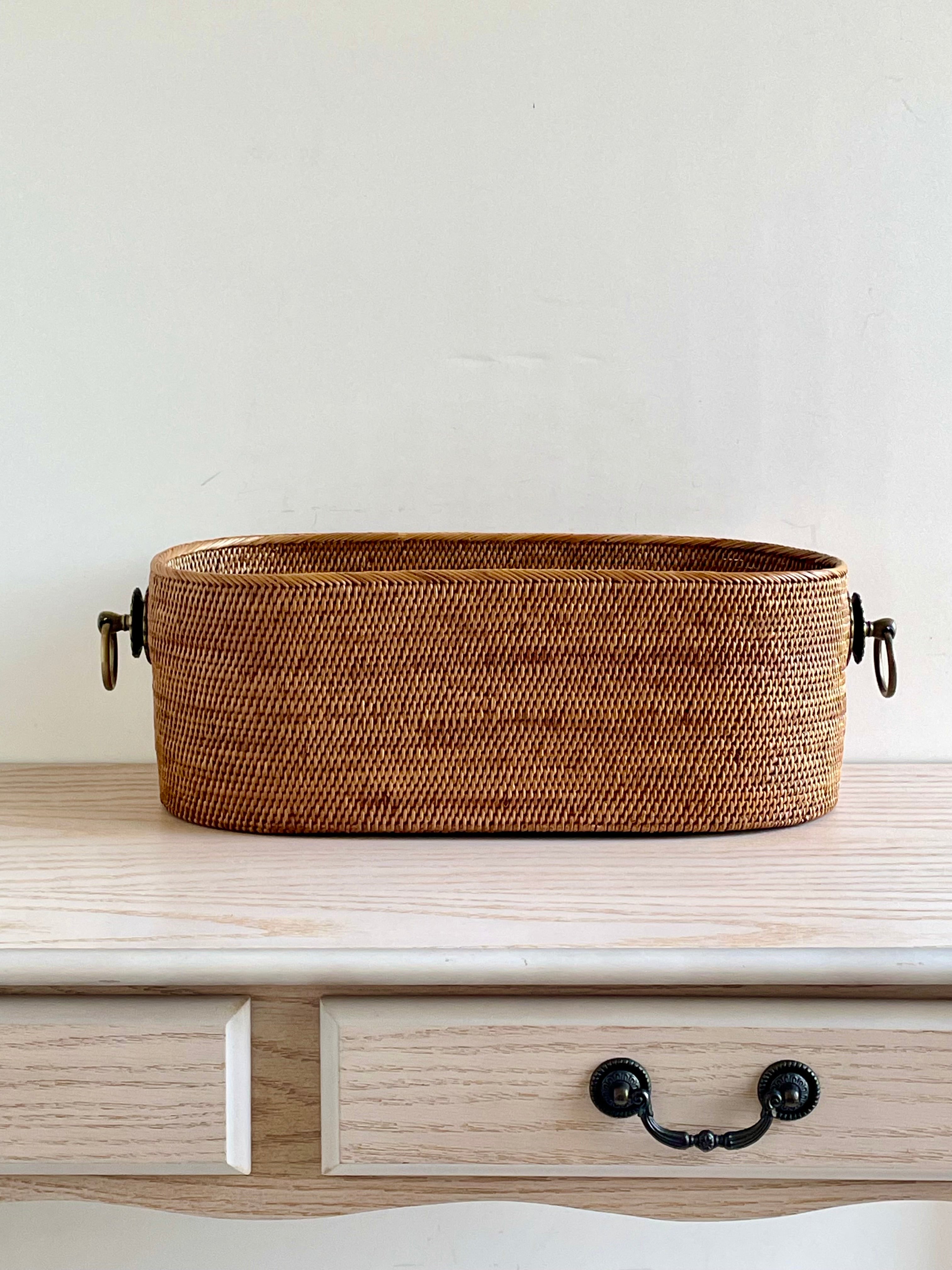 BAX-408SIN　真鍮取っ手楕円バスケット（無地・W40×D20×H15)無料配送