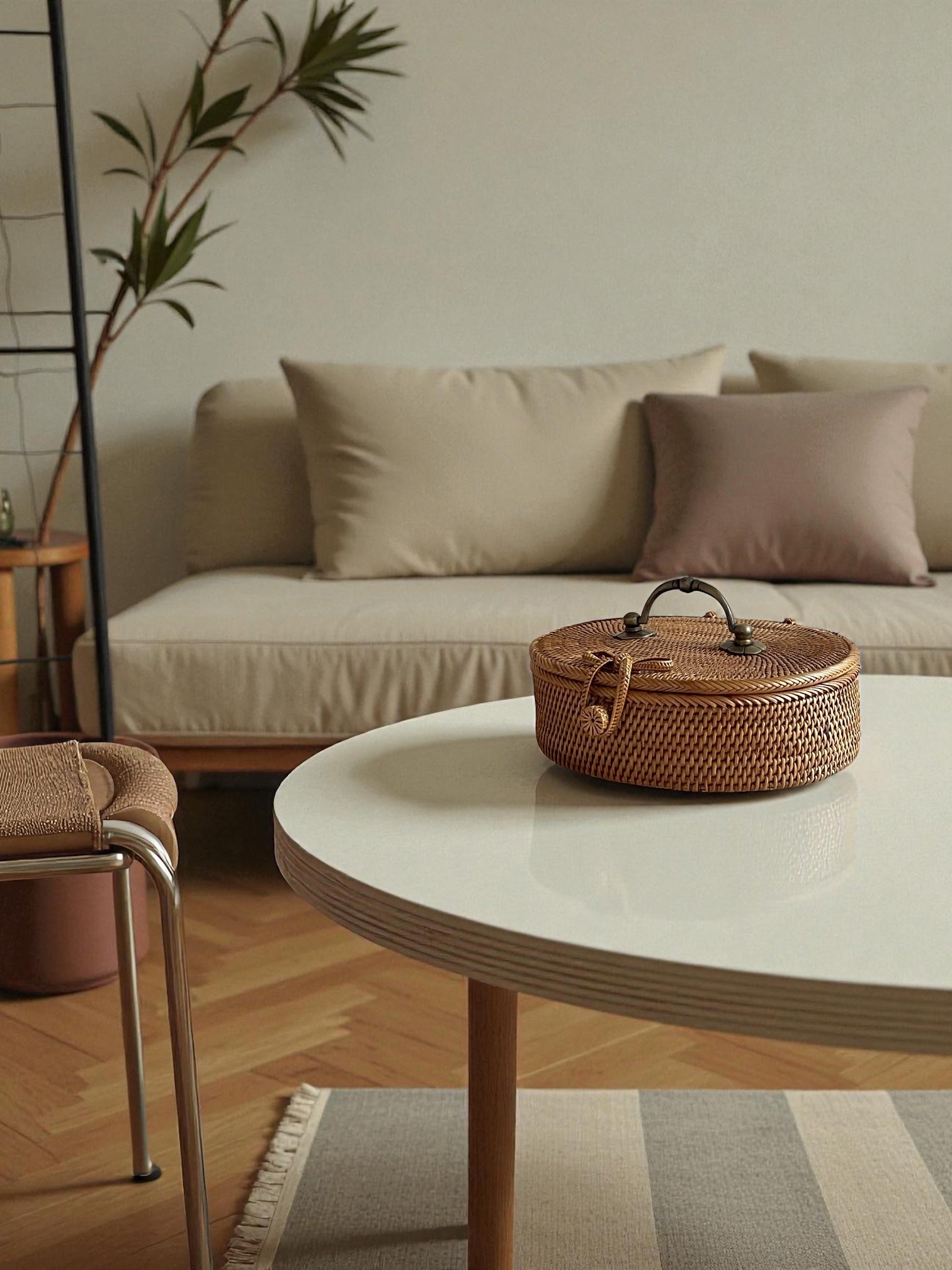 BAX-463 真鍮取っ手楕円バスケット (無地・W20xD15XH6.5)