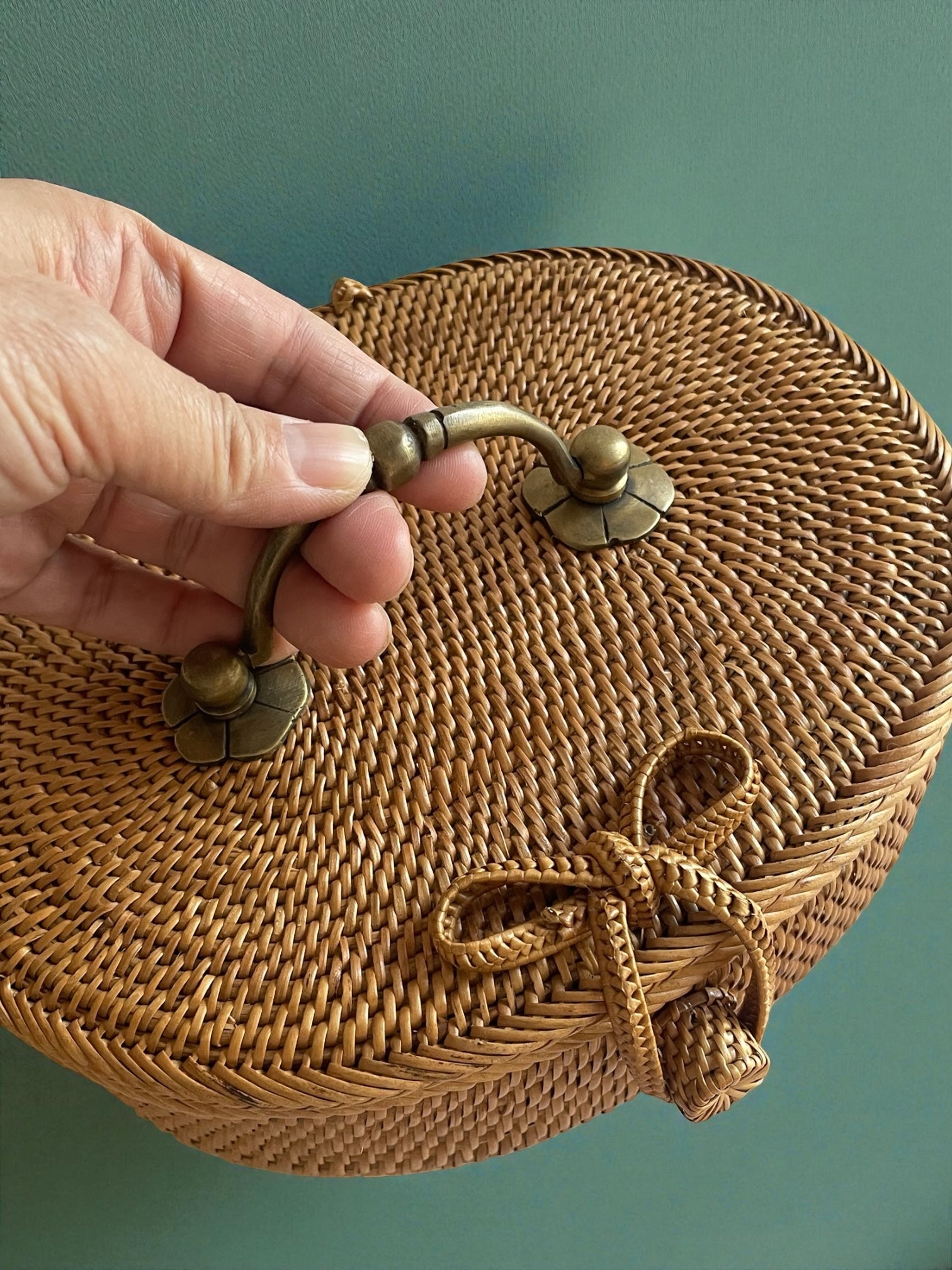 BAX-463 真鍮取っ手楕円バスケット (無地・W20xD15XH6.5)