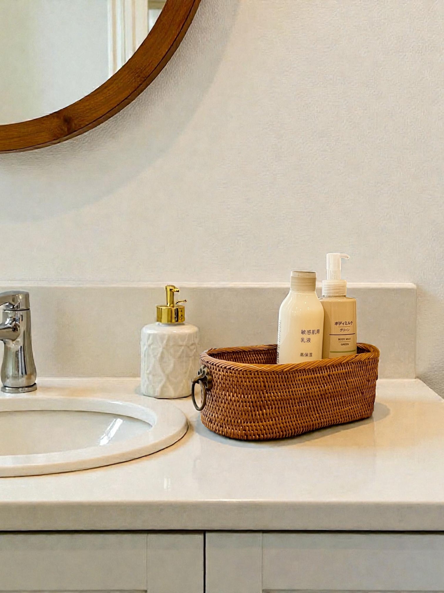 BAK-326SIN　真鍮取っ手楕円バスケット (無地•小花•W20×D8.5×H7)