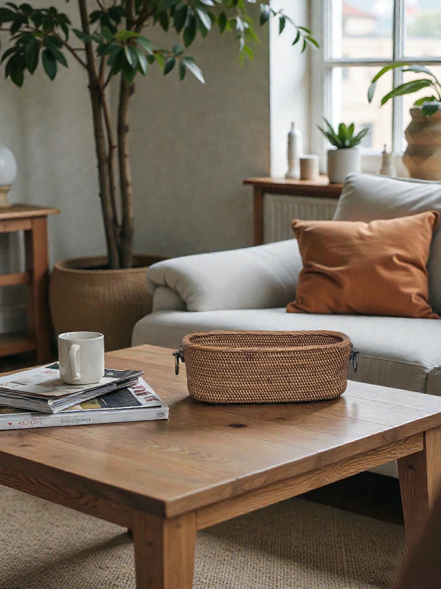 BAK-326SIN　真鍮取っ手楕円バスケット (無地•小花•W20×D8.5×H7)