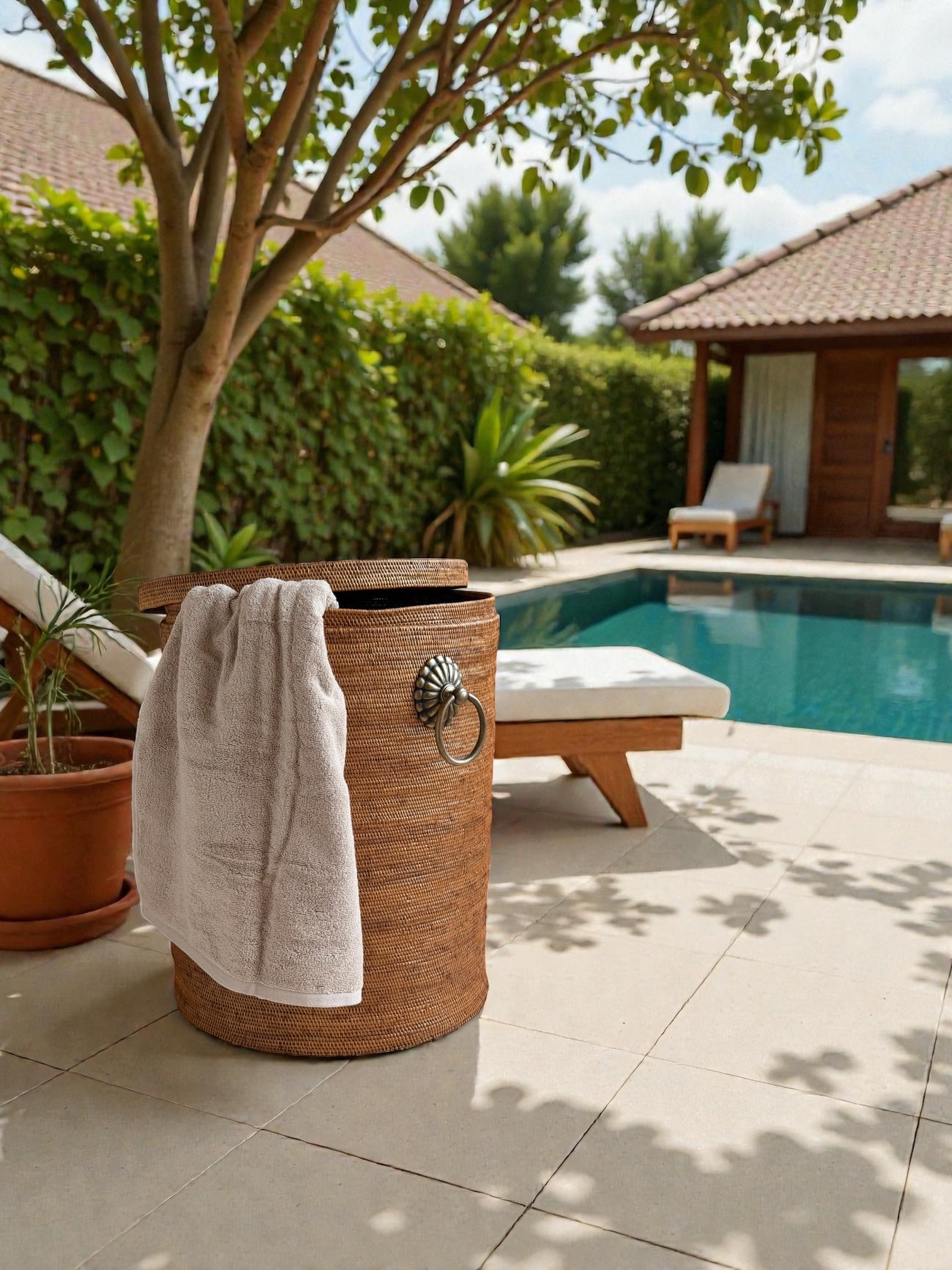 BAX-416SIN　真鍮取っ手蓋付き円柱バスケット（無地・φ４０×Ｈ５０）無料配送