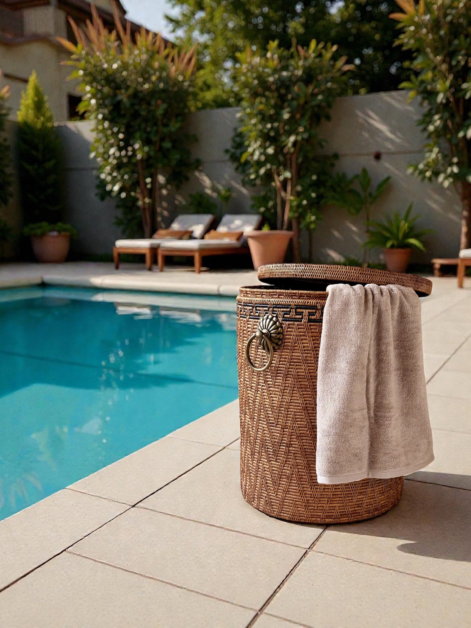 BAX-416SIN-M　真鍮取っ手蓋付き円柱バスケット（黒模様・φ４2×Ｈ50）無料配送