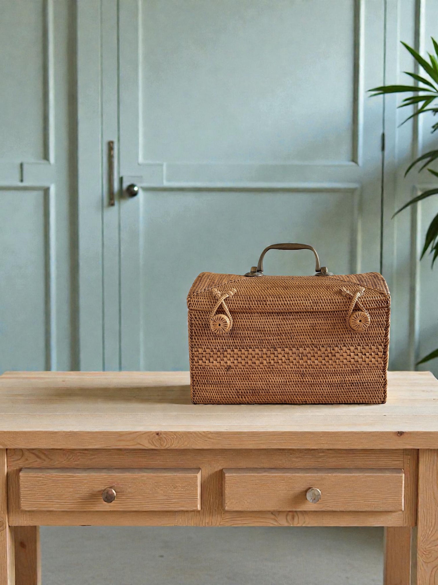 BAX-264SIN　真鍮取っ手ドーム形蓋付きバスケット（無地・W30×D20×H20)無料配送