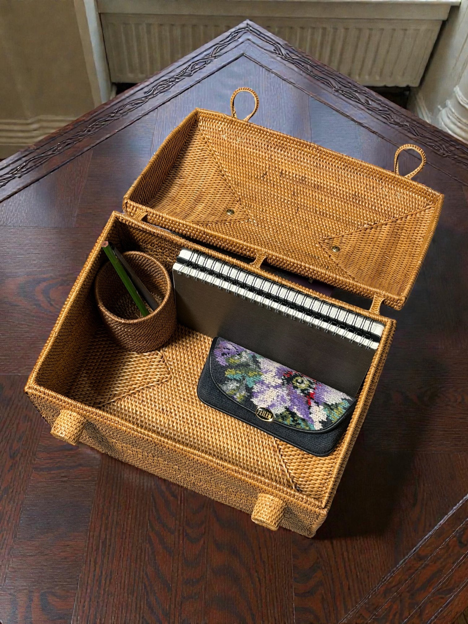 BAX-264SIN　真鍮取っ手ドーム形蓋付きバスケット（無地・W30×D20×H20)無料配送