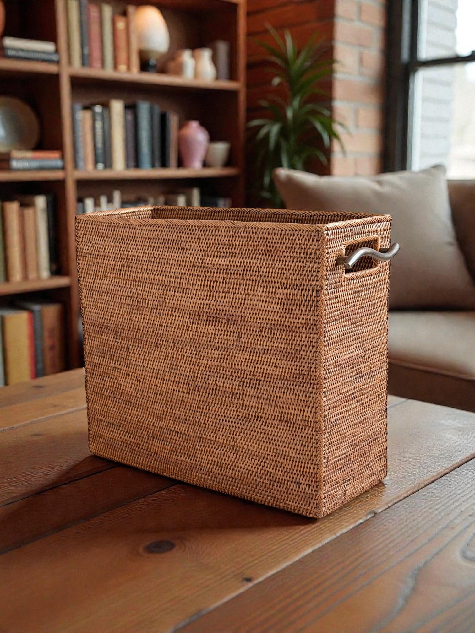 BAX-518SIN　真鍮取っ手薄形バスケット（無地・Ｗ３５×D１５×H３０）無料配送