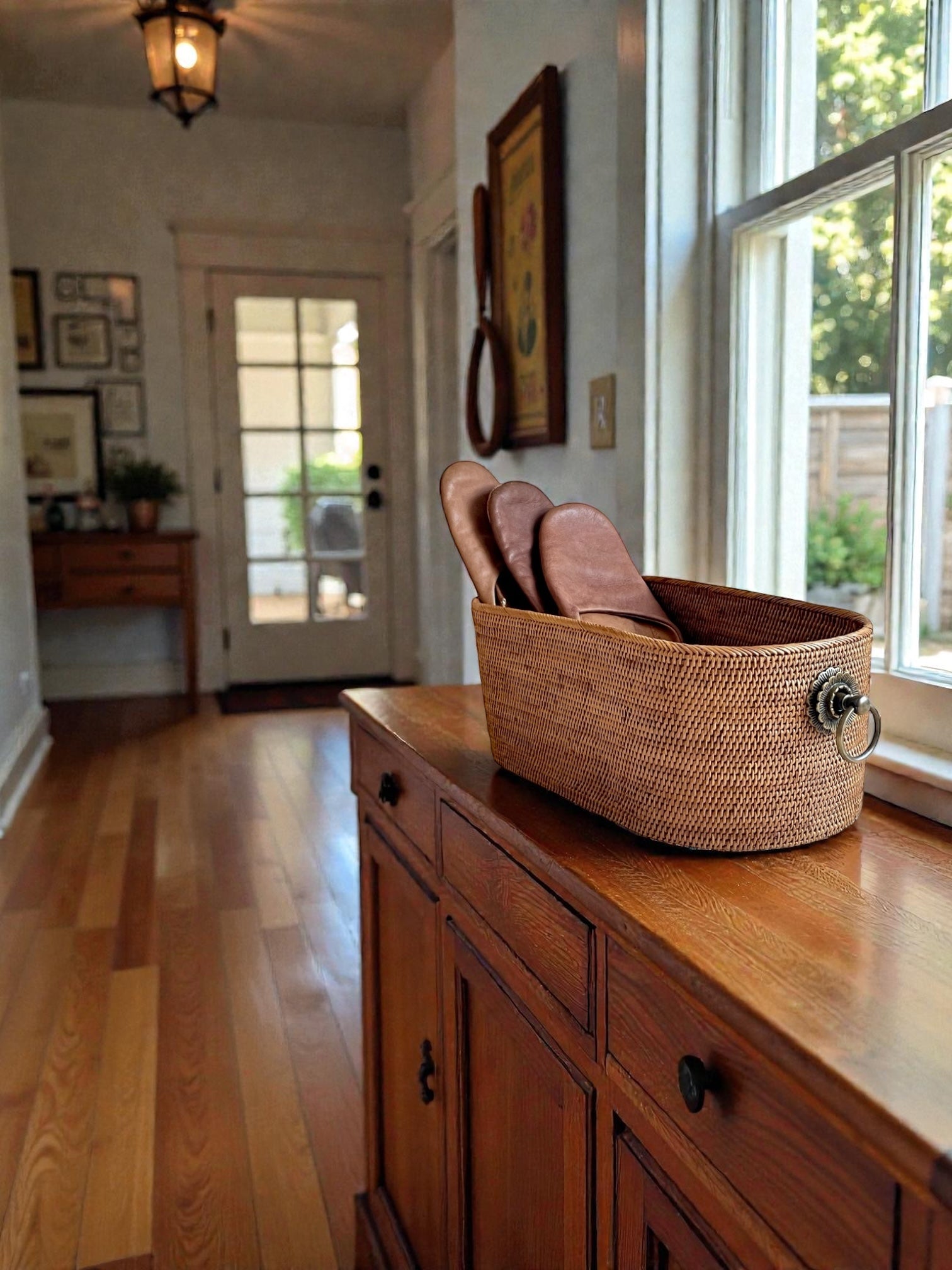 BAX-408SIN　真鍮取っ手楕円バスケット（無地・W40×D20×H15)無料配送