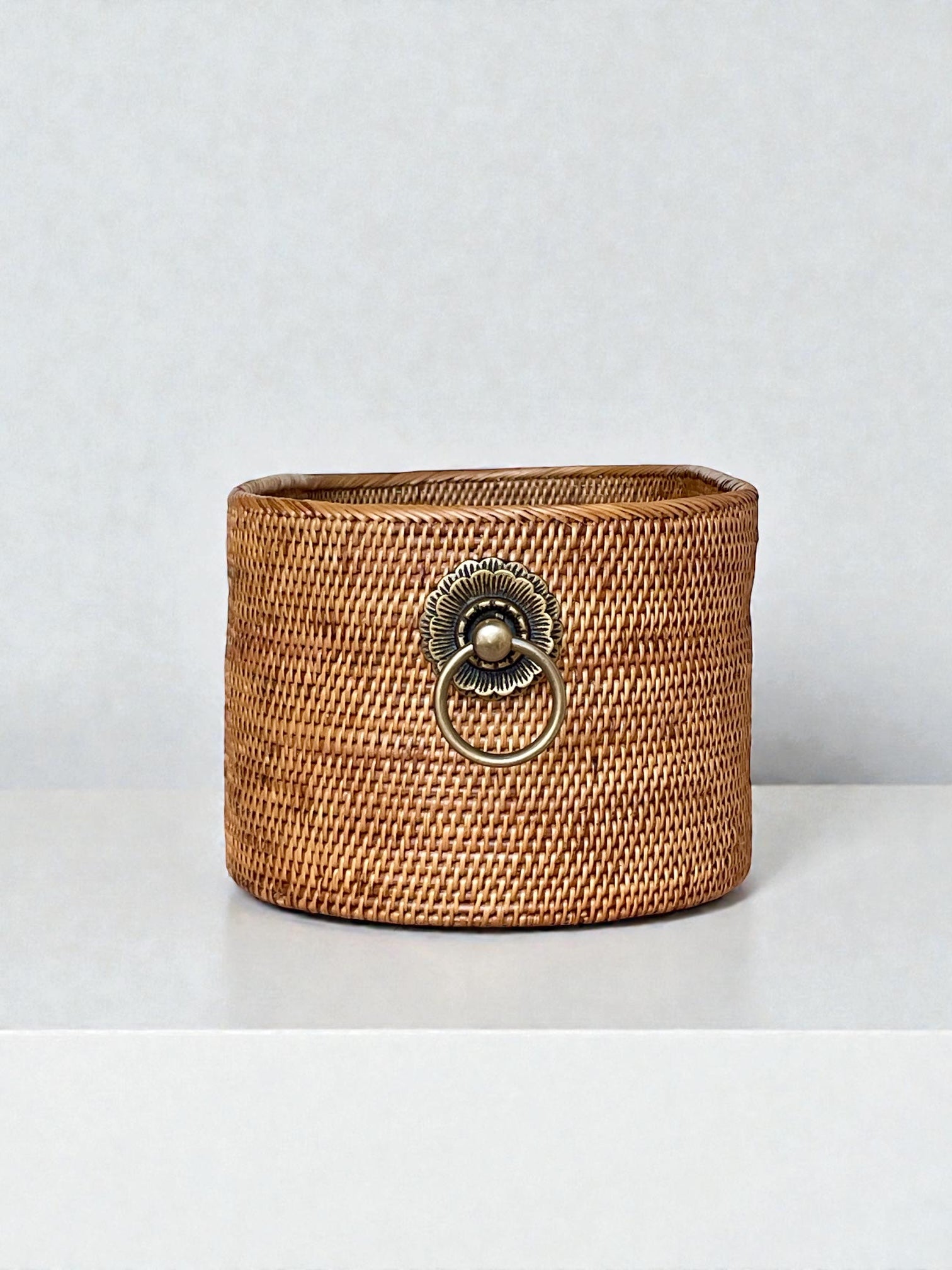 BAX-408SIN　真鍮取っ手楕円バスケット（無地・W40×D20×H15)無料配送